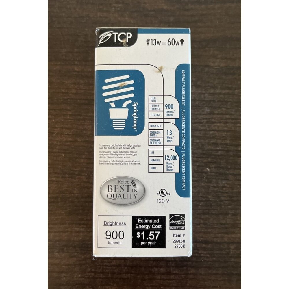 TCP SpringLamp Energy Efficient Bulbs 850 LUMENS —12000/hr BULBS 13W= 60W